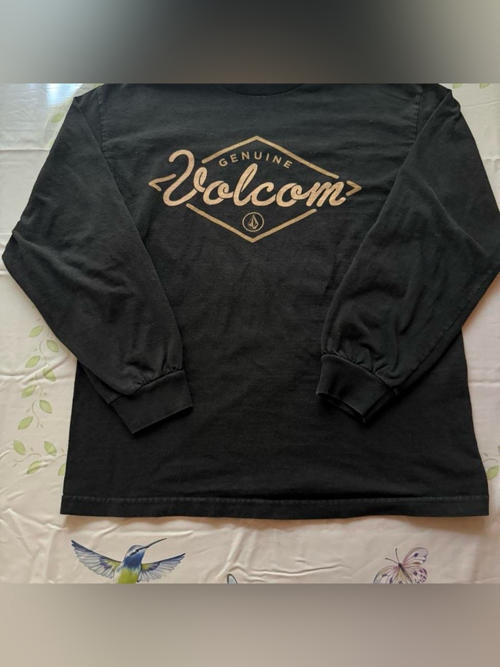 Volcom Black Long Sleeve with Tan Logo Diamond Script